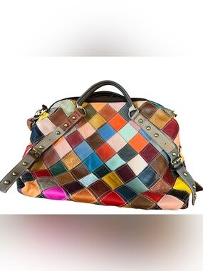 Multicolor Patchwork Leather Shoulder Bag - Designer Style